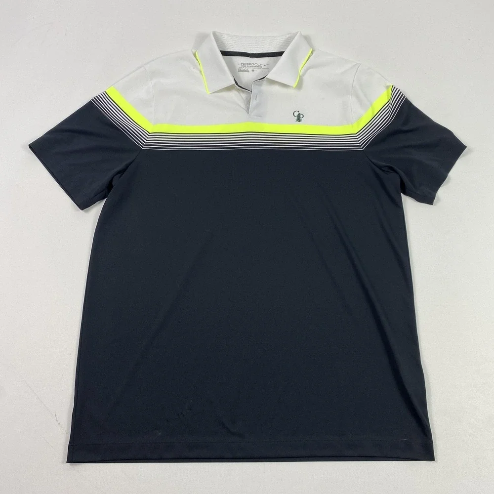 Nike Golf Polo Shirt Mens Large White Colorblock Dri-Fit Calusa‎ Pines Golf Club